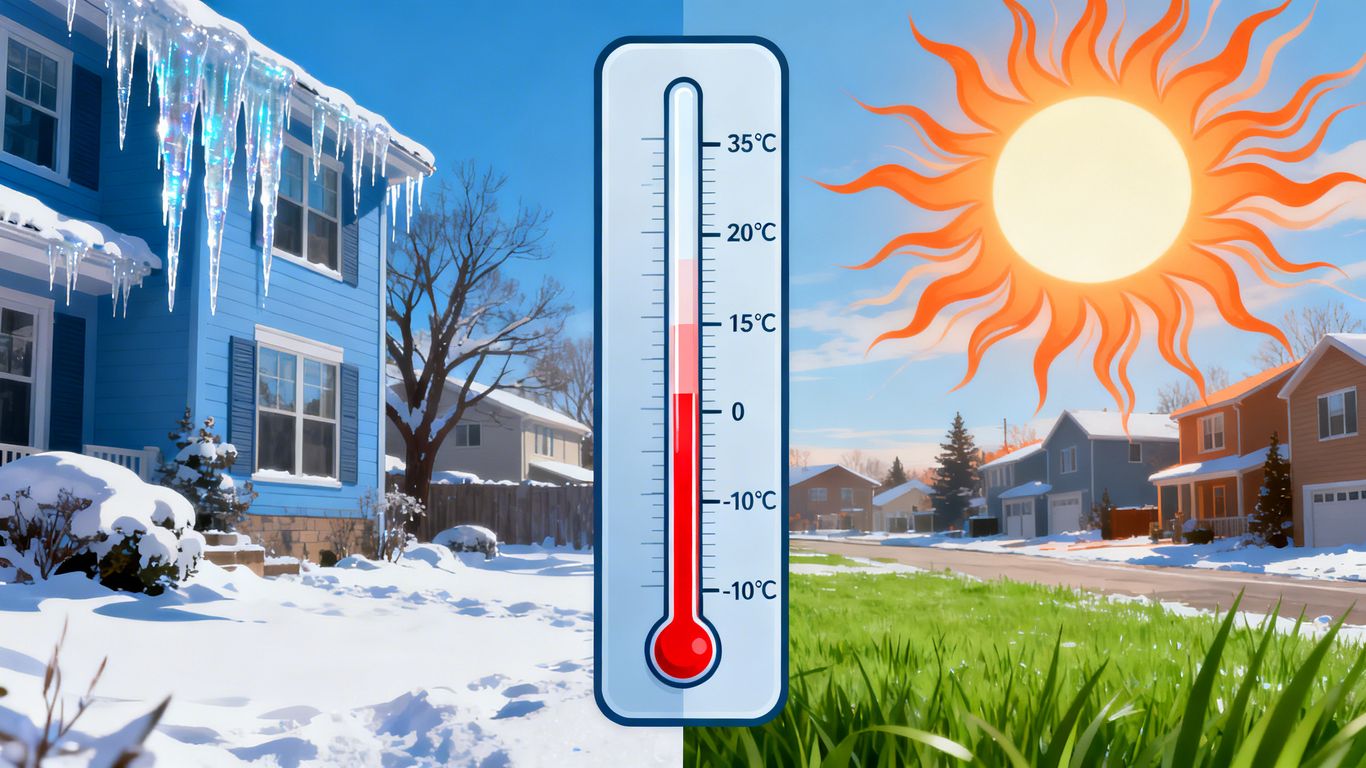 House transitioning from winter cold to summer heat in Hamburg, NY.