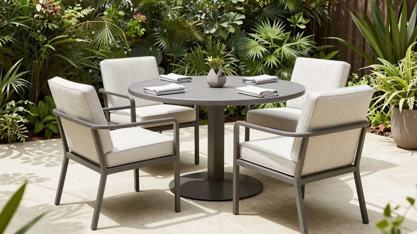 Comfortable outdoor dining chairs around patio table