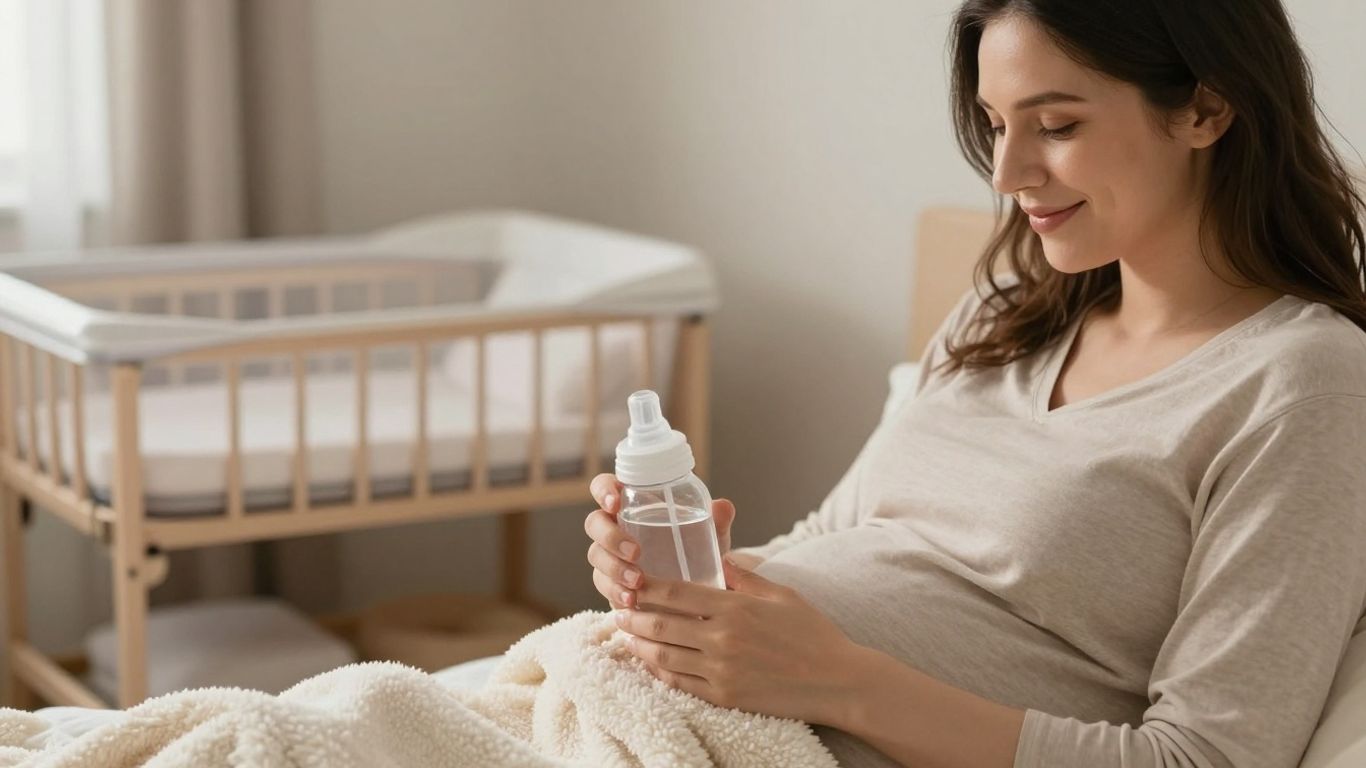 Pregnant woman with essentials for early pregnancy.