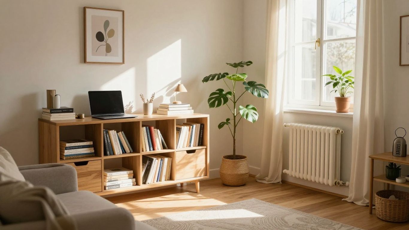 Interior de apartamento acogedor con objetos personales.