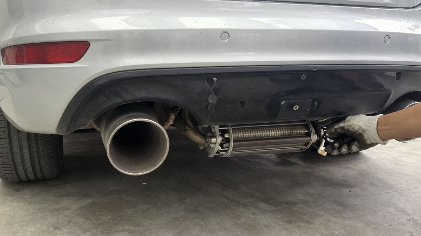 Diesel exhaust system beneath a modern car