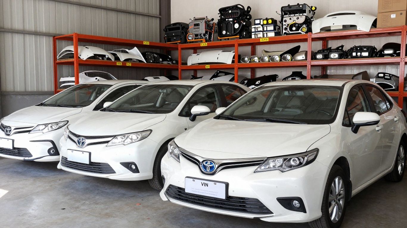 Toyota vehicle details beside recycled parts