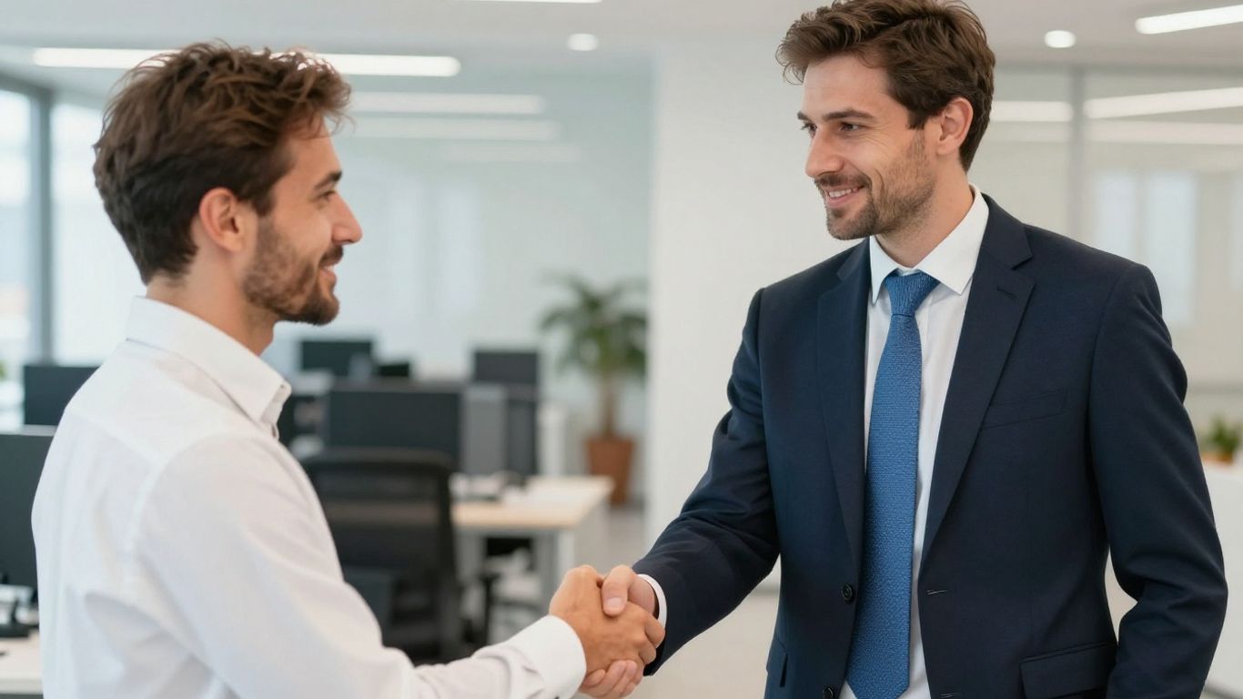 Händeschütteln zweier Geschäftsmänner im Büro.