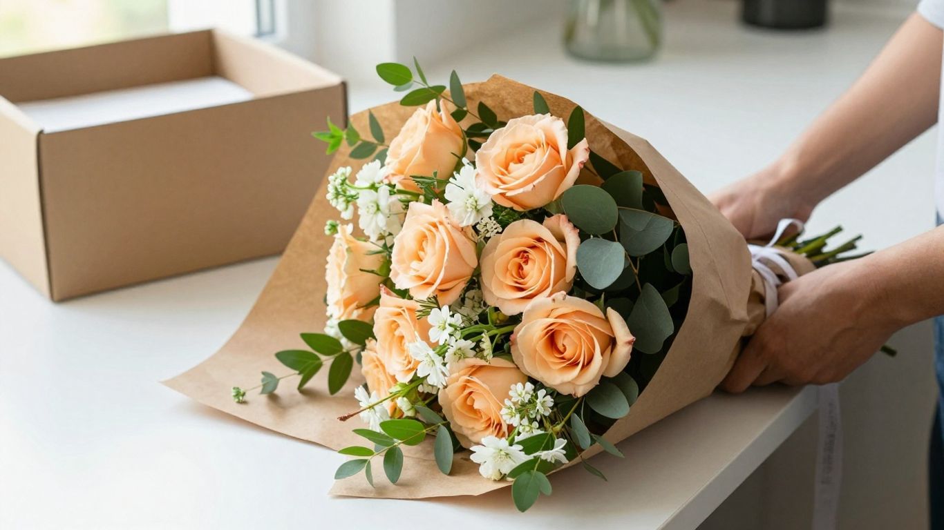Florist preparing same-day bouquet for delivery