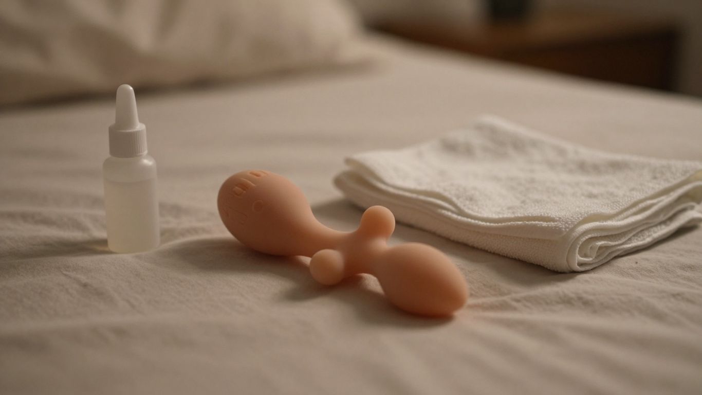 Silicone toy and lubricant on clean towel