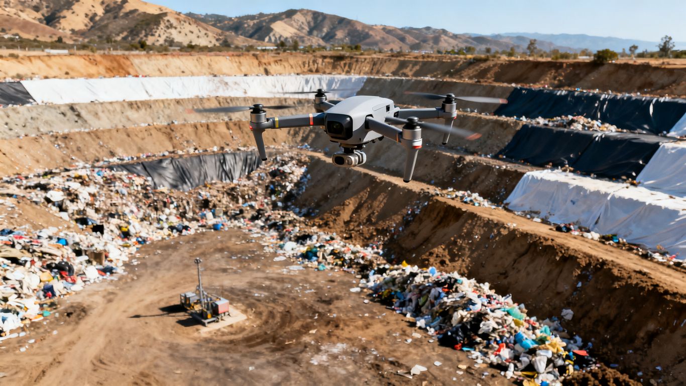 Drone surveying landfill slopes and stockpiles