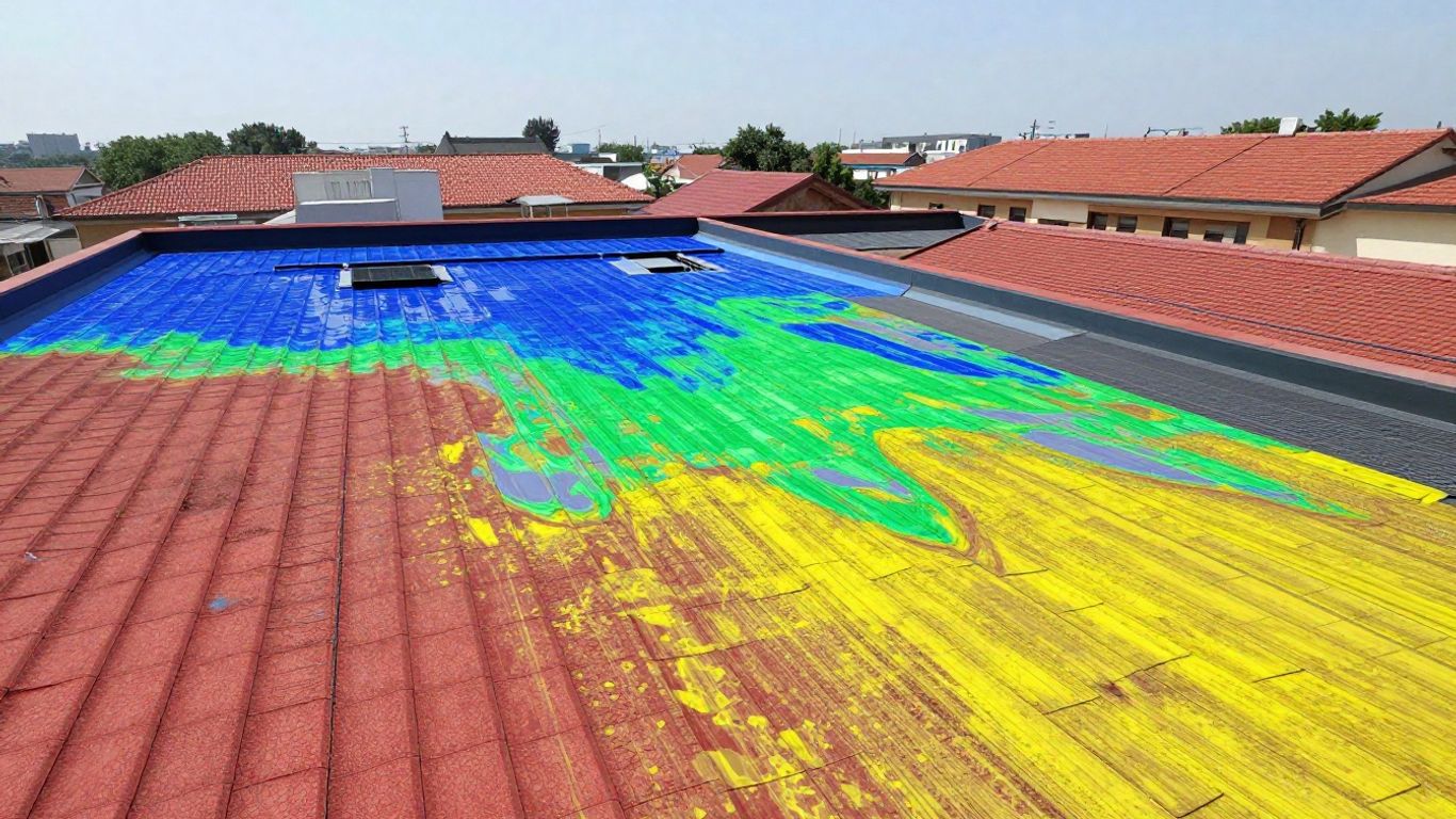 Rooftop moisture detected with infrared scanning technology.