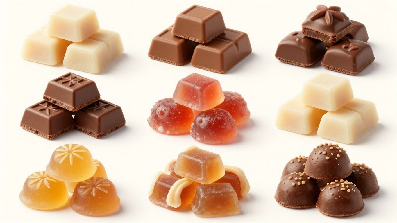 Cannabis edibles like gummies and chocolates.