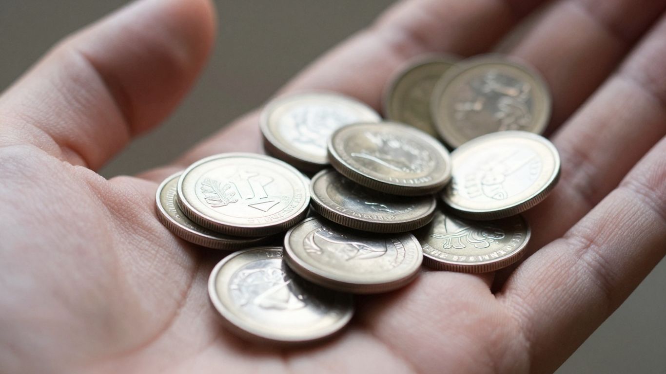 Main d'une personne tenant des pièces d'argent.