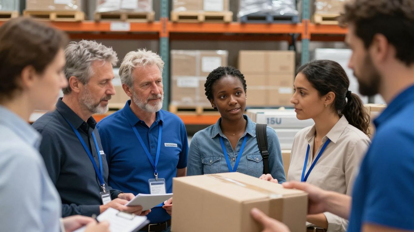 Logistikmitarbeiter im Lager mit Paketen