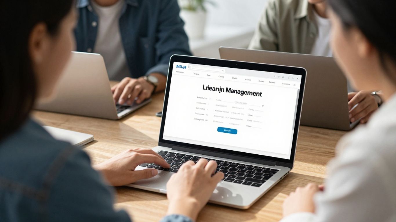 LearnUpon LMS interface on a laptop screen
