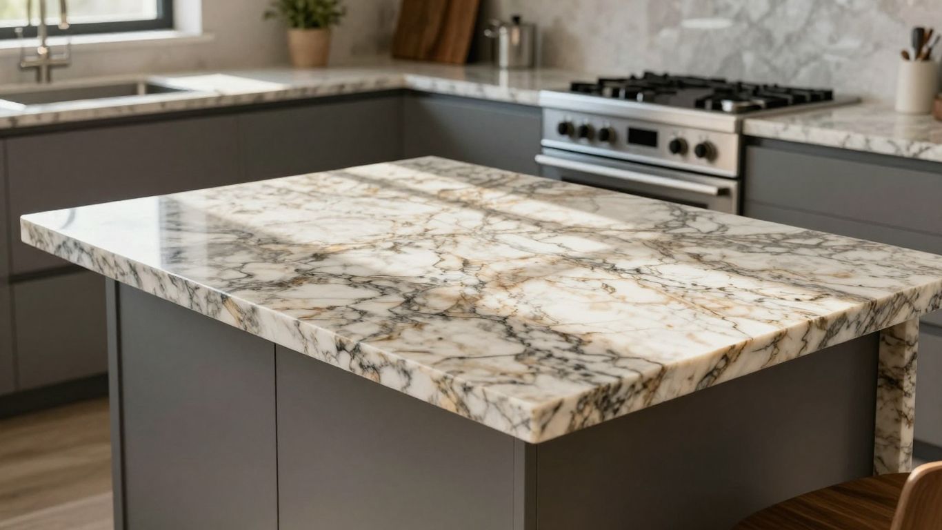 Kitchen island with polished granite top