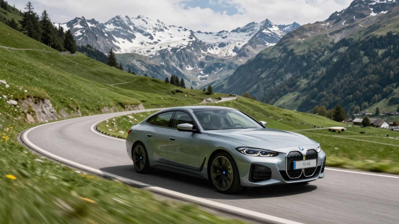 BMW i4 auf kurviger Schweizer Passstrasse