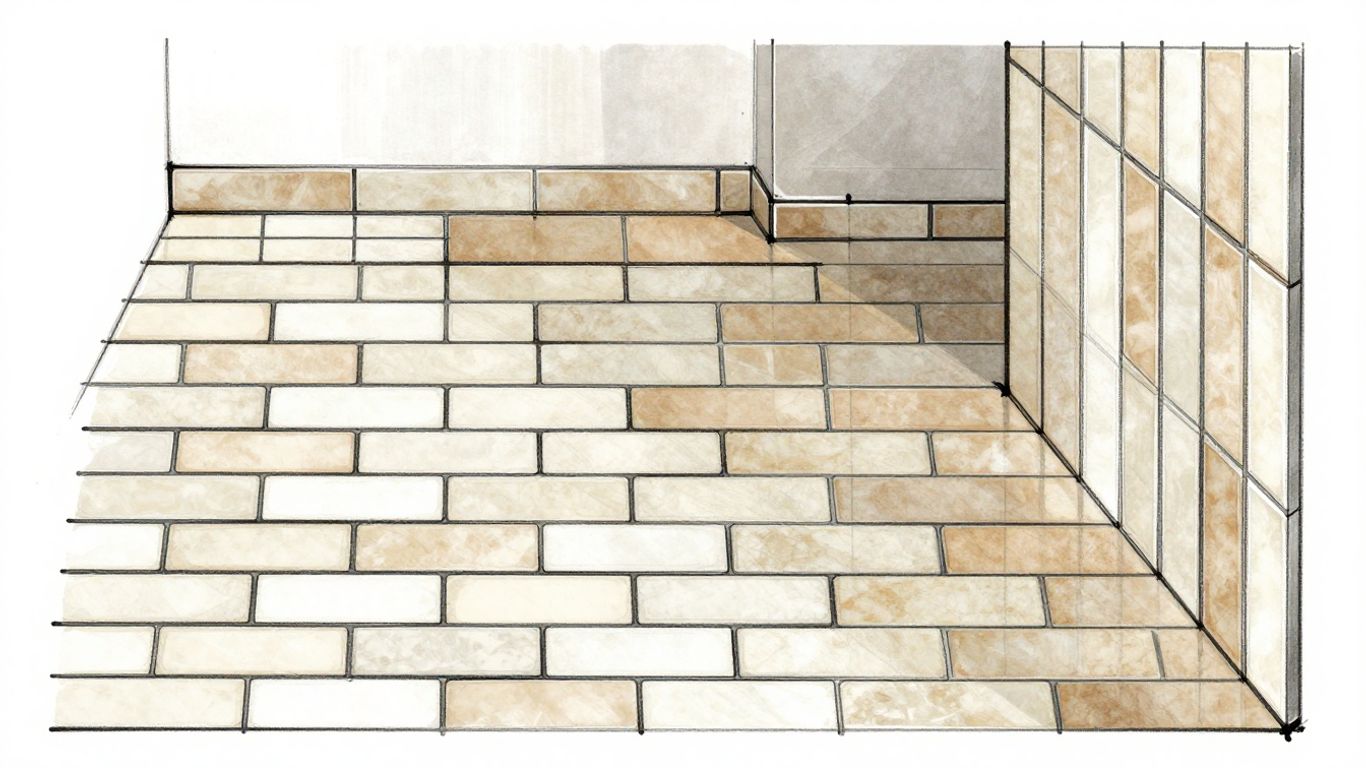 Rectangular tiles arranged horizontally and vertically in a room.