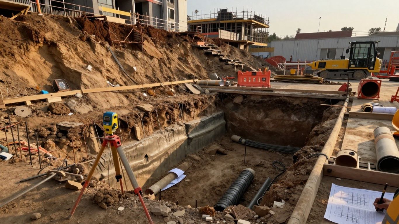 Engineer reviewing temporary slope calculations onsite