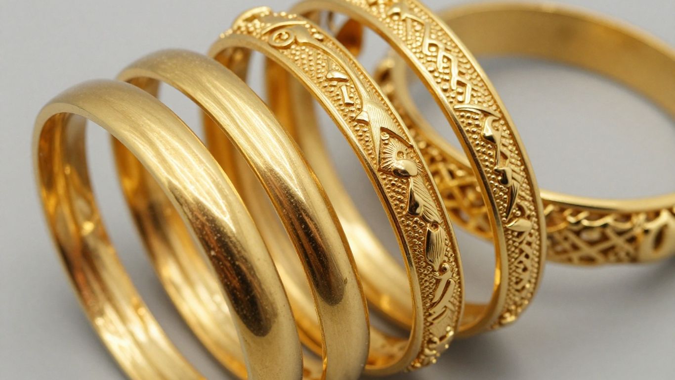 Collection of elegant gold bangles for women.