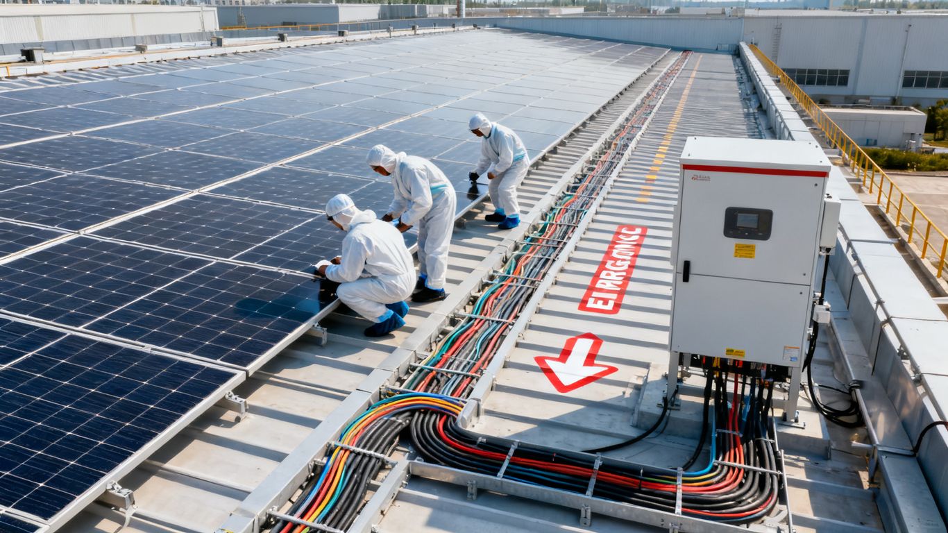 Installation solaire professionnelle sur toiture industrielle