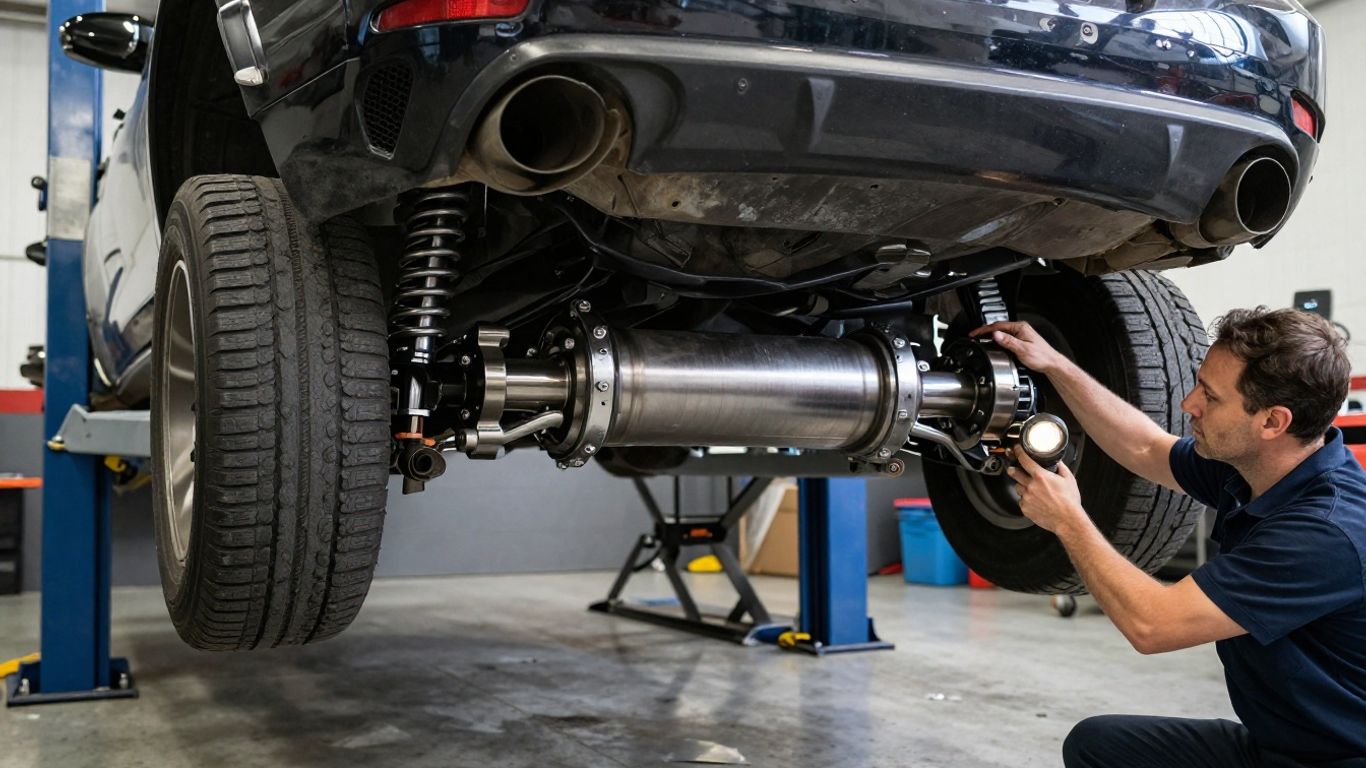 Performance vehicle drivetrain components in clean workshop