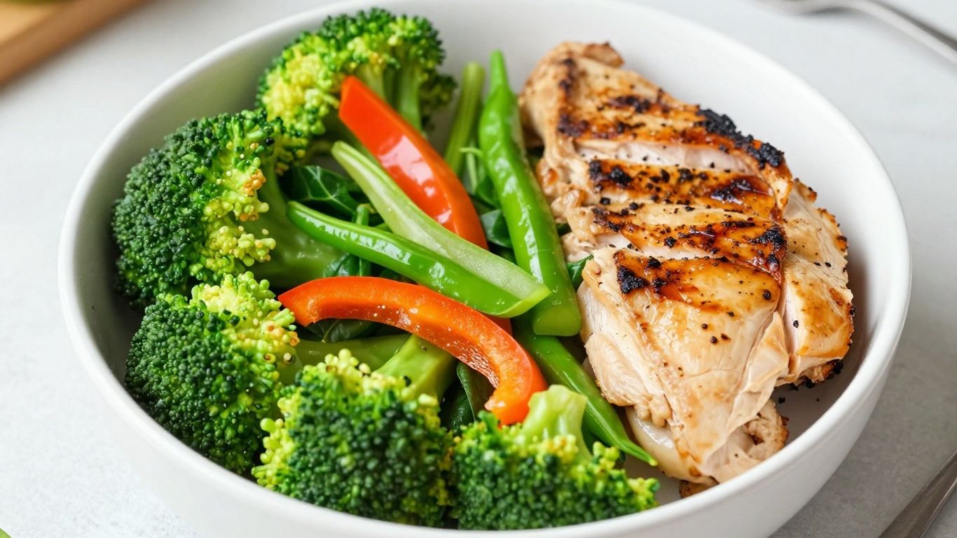 Healthy, voluminous meal with fresh vegetables and lean protein.