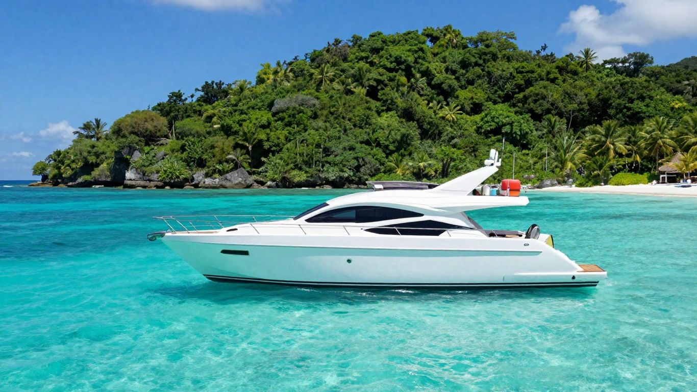 Luxury yacht sailing near Grenada island paradise.