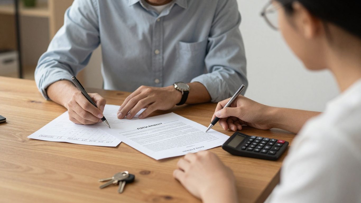 A tenant reviewing a rental agreement at home