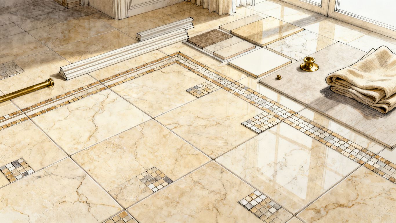 Crema Marfil marble tiles and mosaic samples