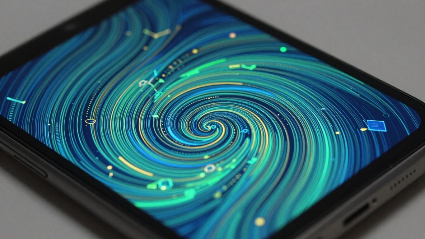 Smartphone screen with abstract digital pattern.