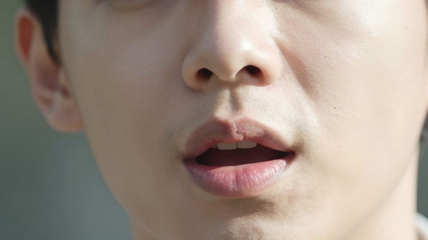 Person speaking clearly, focusing on mouth and enunciation.