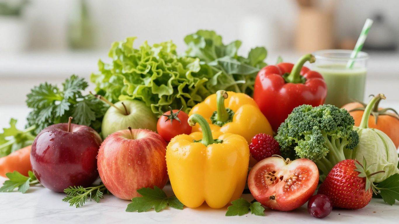Fresh herbs and fruits for healthy shakes.