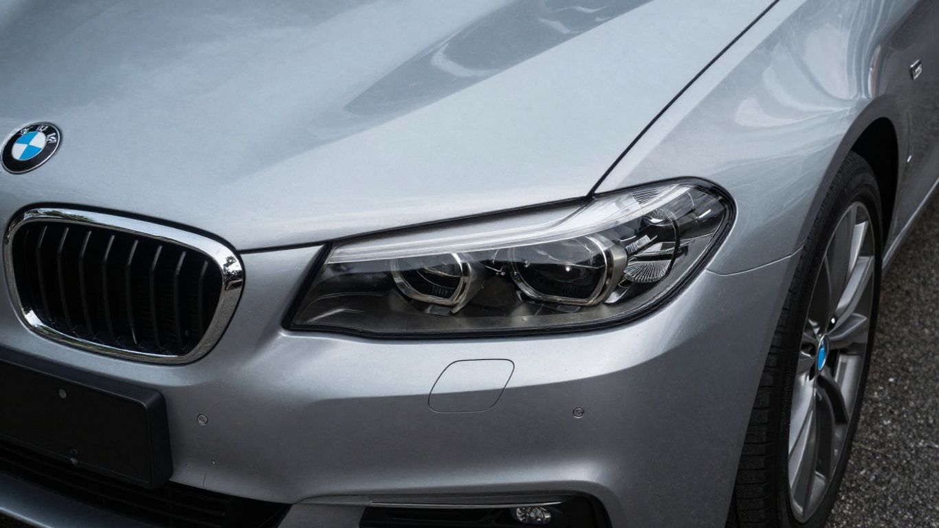 The front view of a silver BMW 5 Series