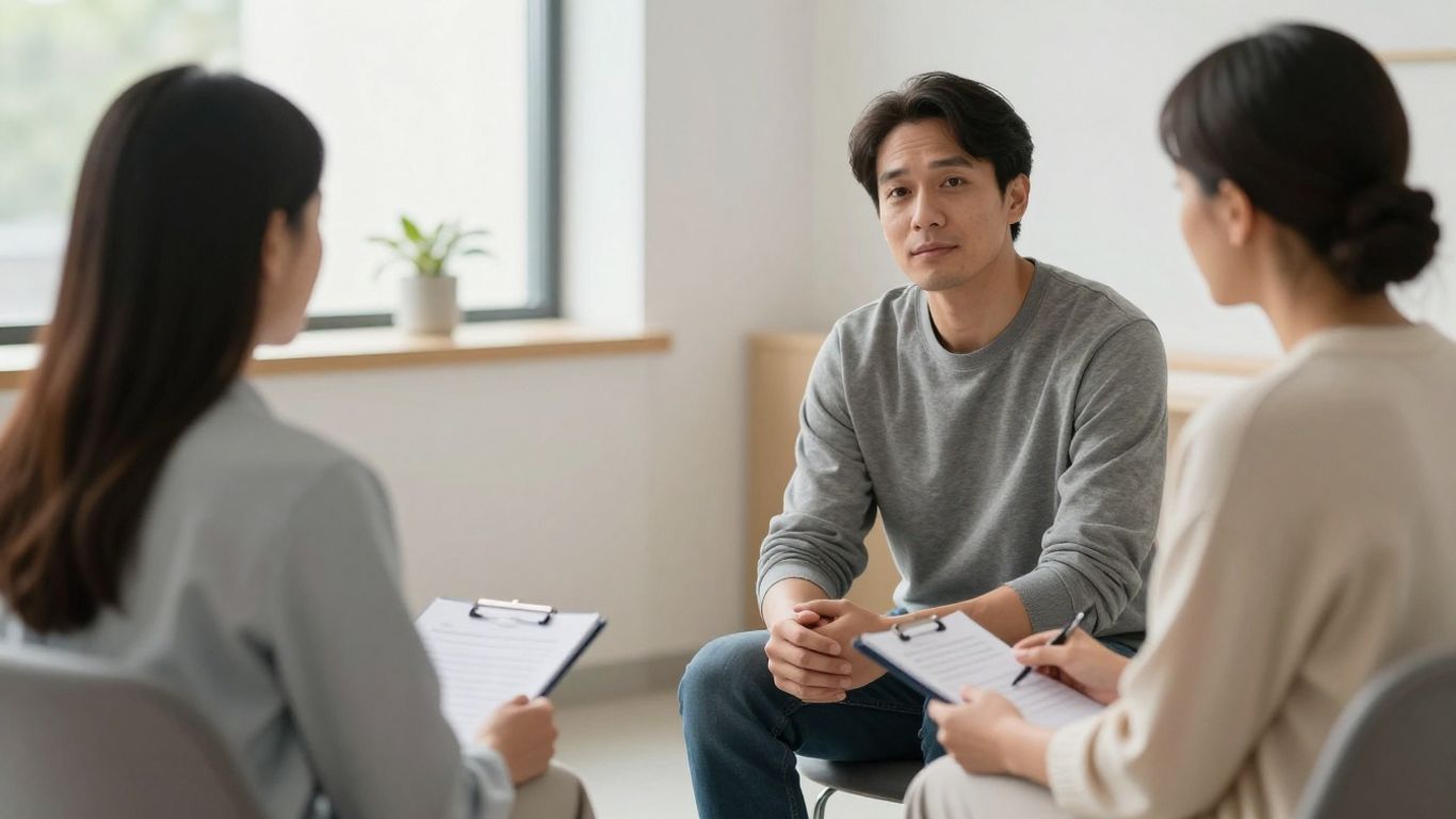 Pessoa conversando com psiquiatra em ambiente acolhedor