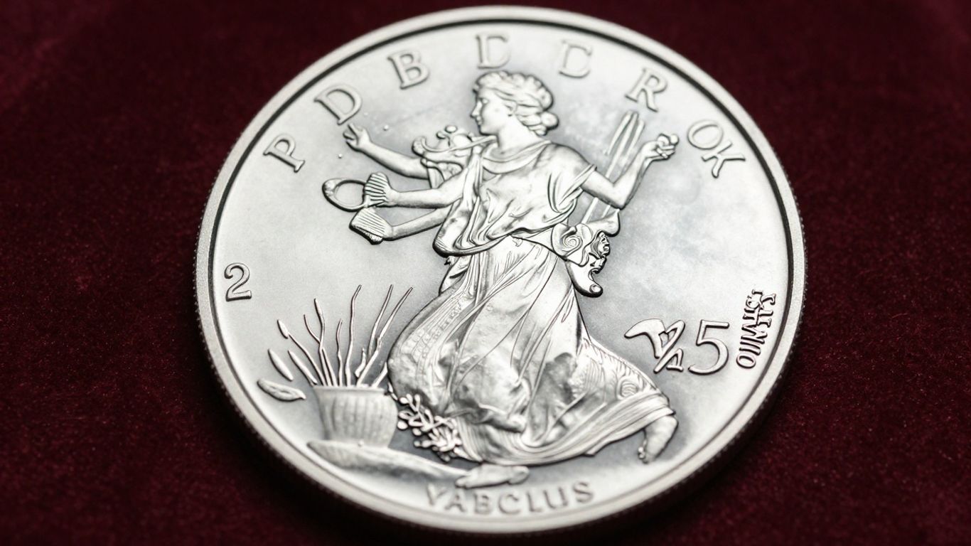 A detailed close-up of a frosted proof coin finish