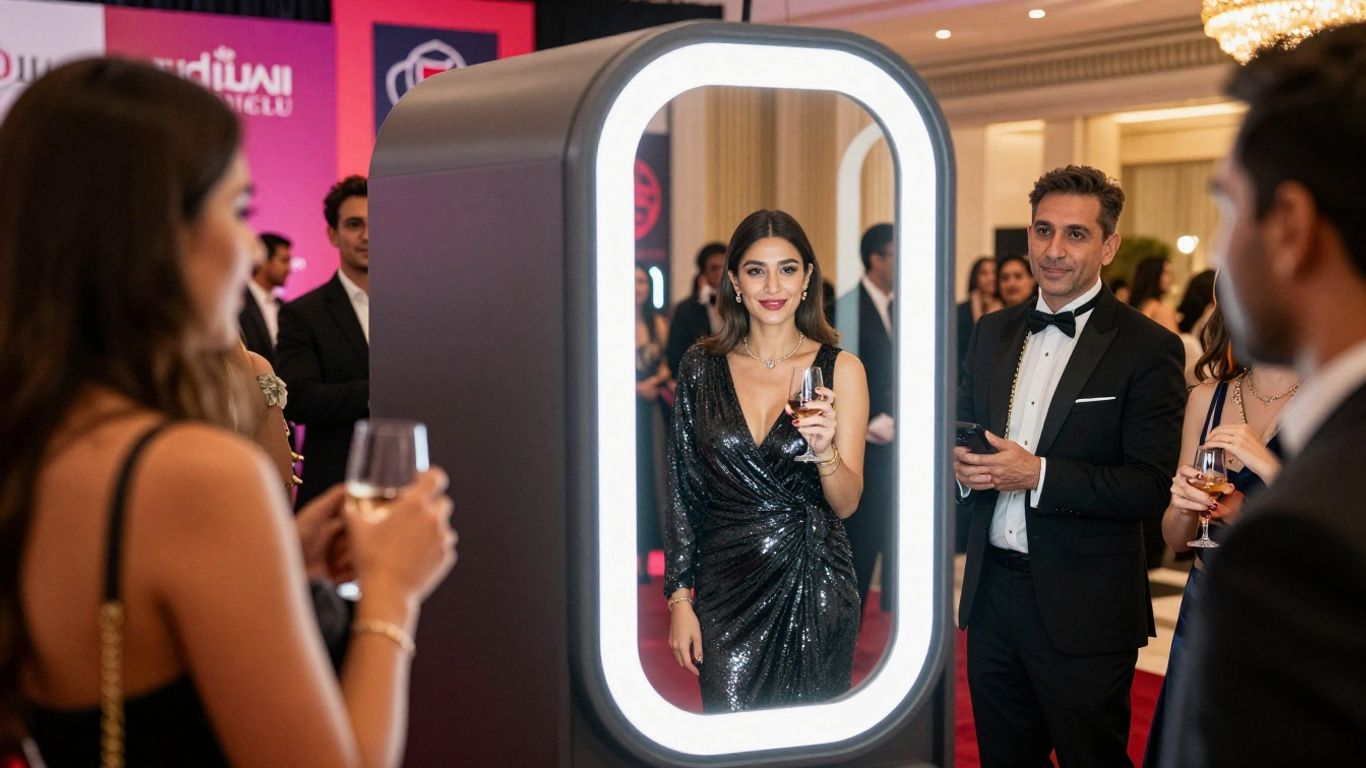 Magic mirror photo booth at a Dubai corporate event.