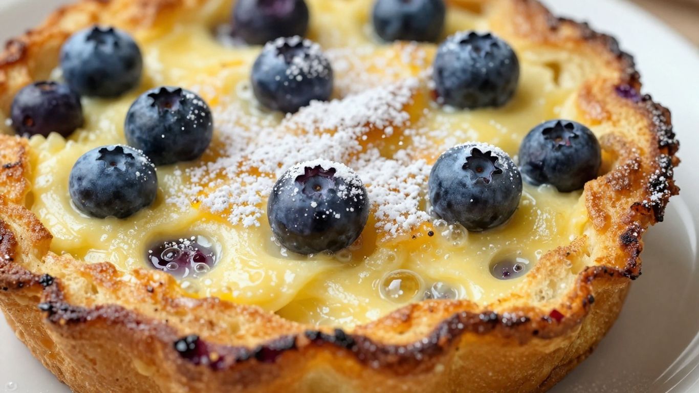 Overnight blueberry French toast casserole, ready to serve.
