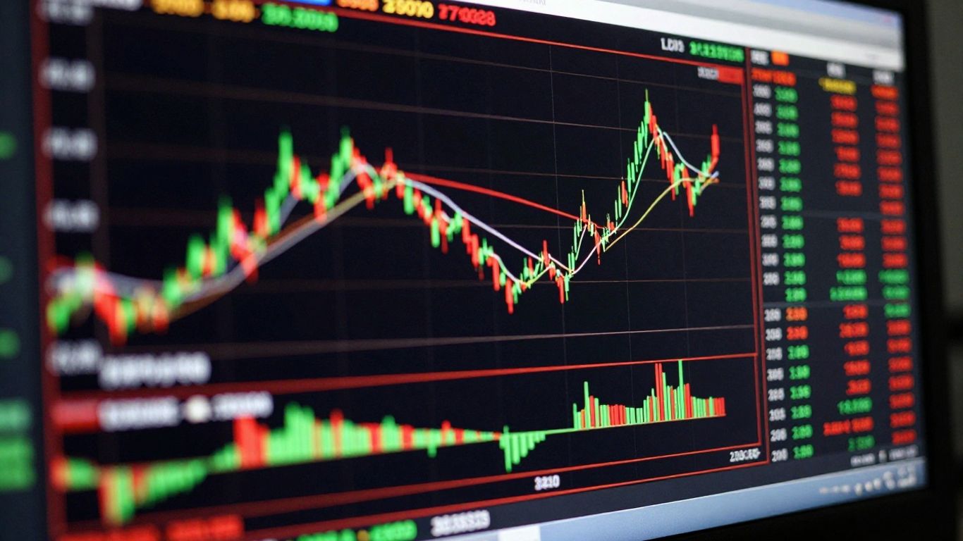 Trading chart with Supertrend indicator lines.