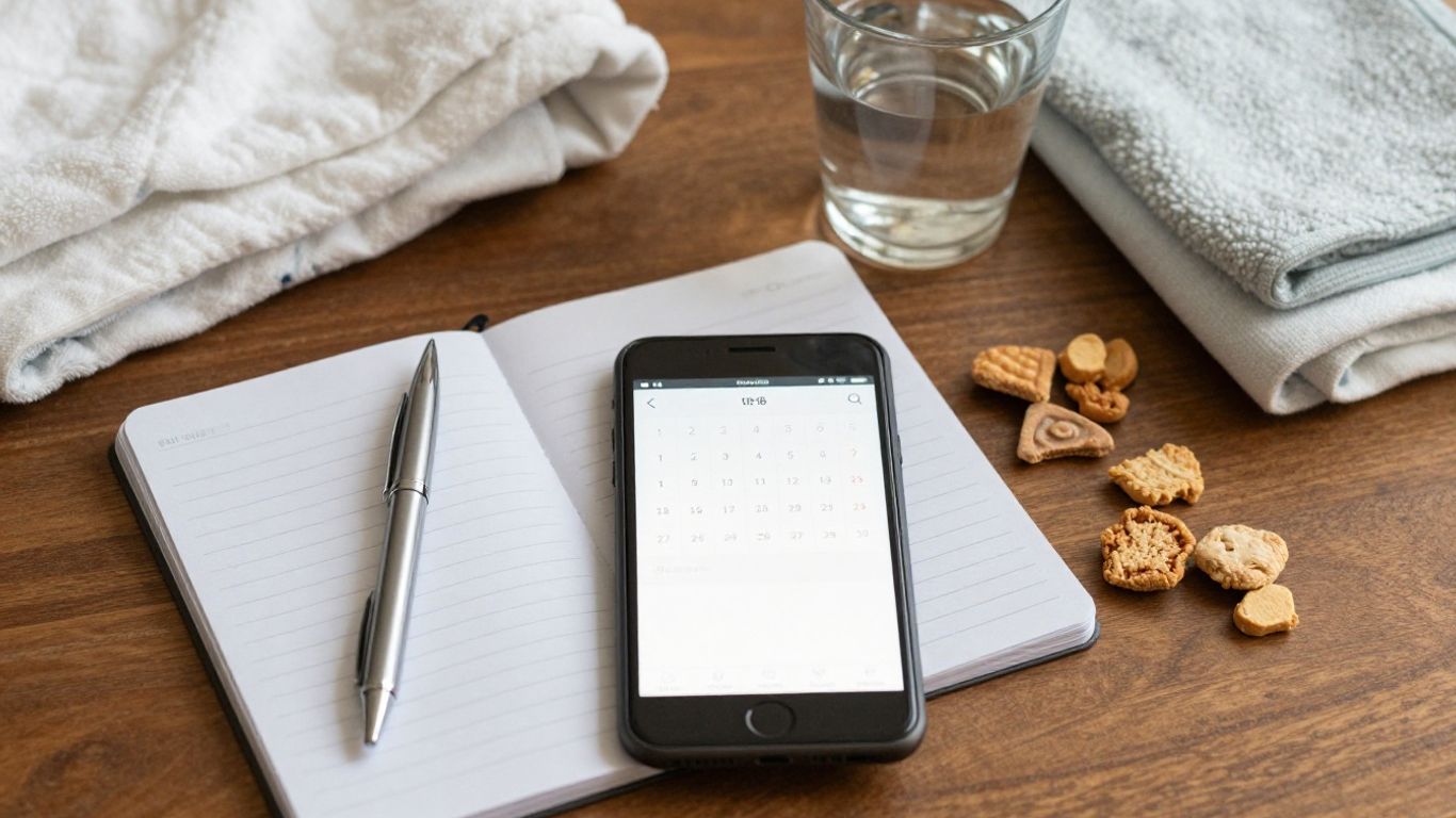 Teléfono con calendario prenatal junto a notas médicas