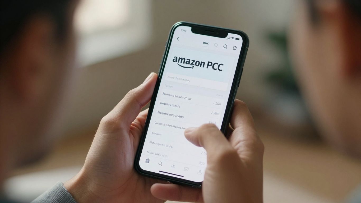 Amazon PPC metrics on a smartphone screen.