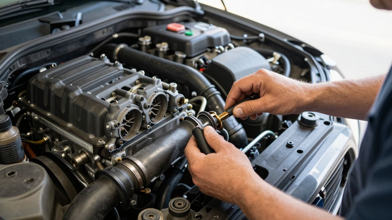 Technician cleaning a Mercedes throttle body