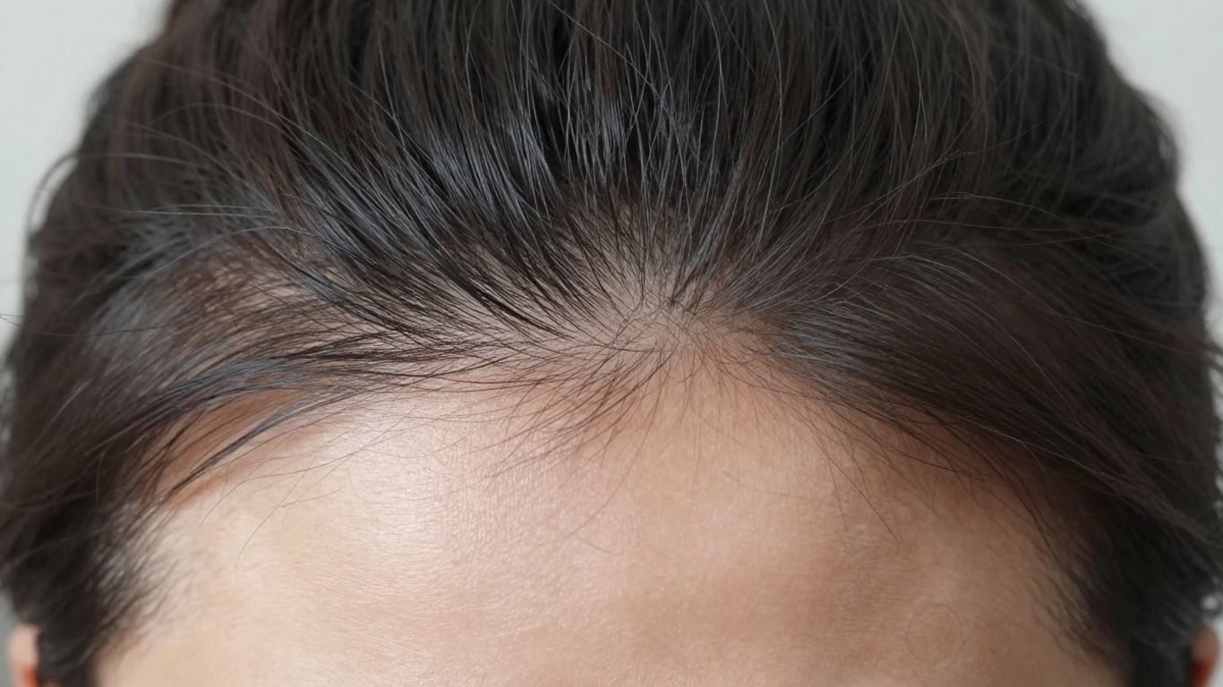 Close-up of healthy hair regrowth on a scalp.