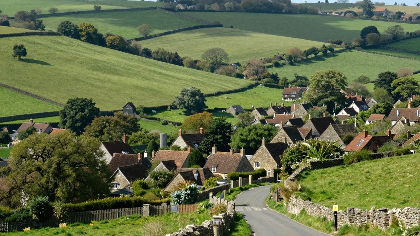 Rolling hills and villages of West Sussex, UK.