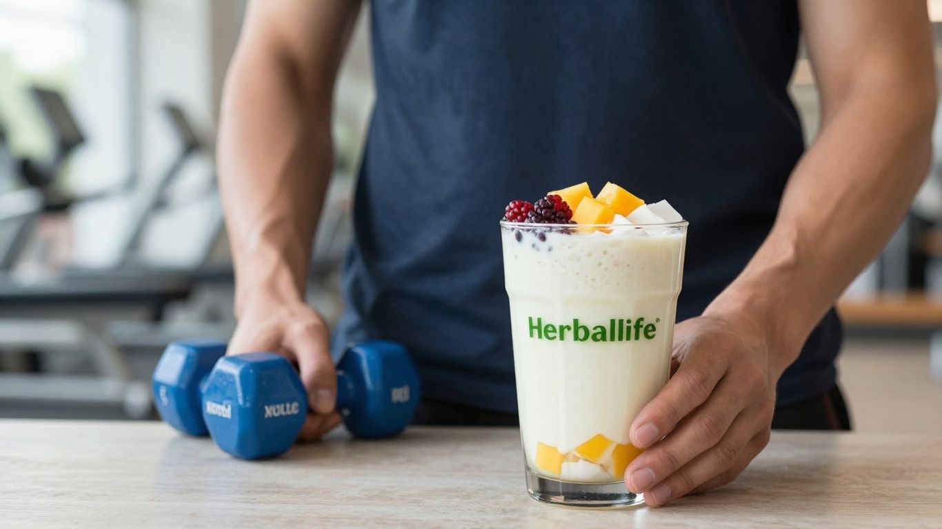 Herbalife shake and dumbbell for weight gain