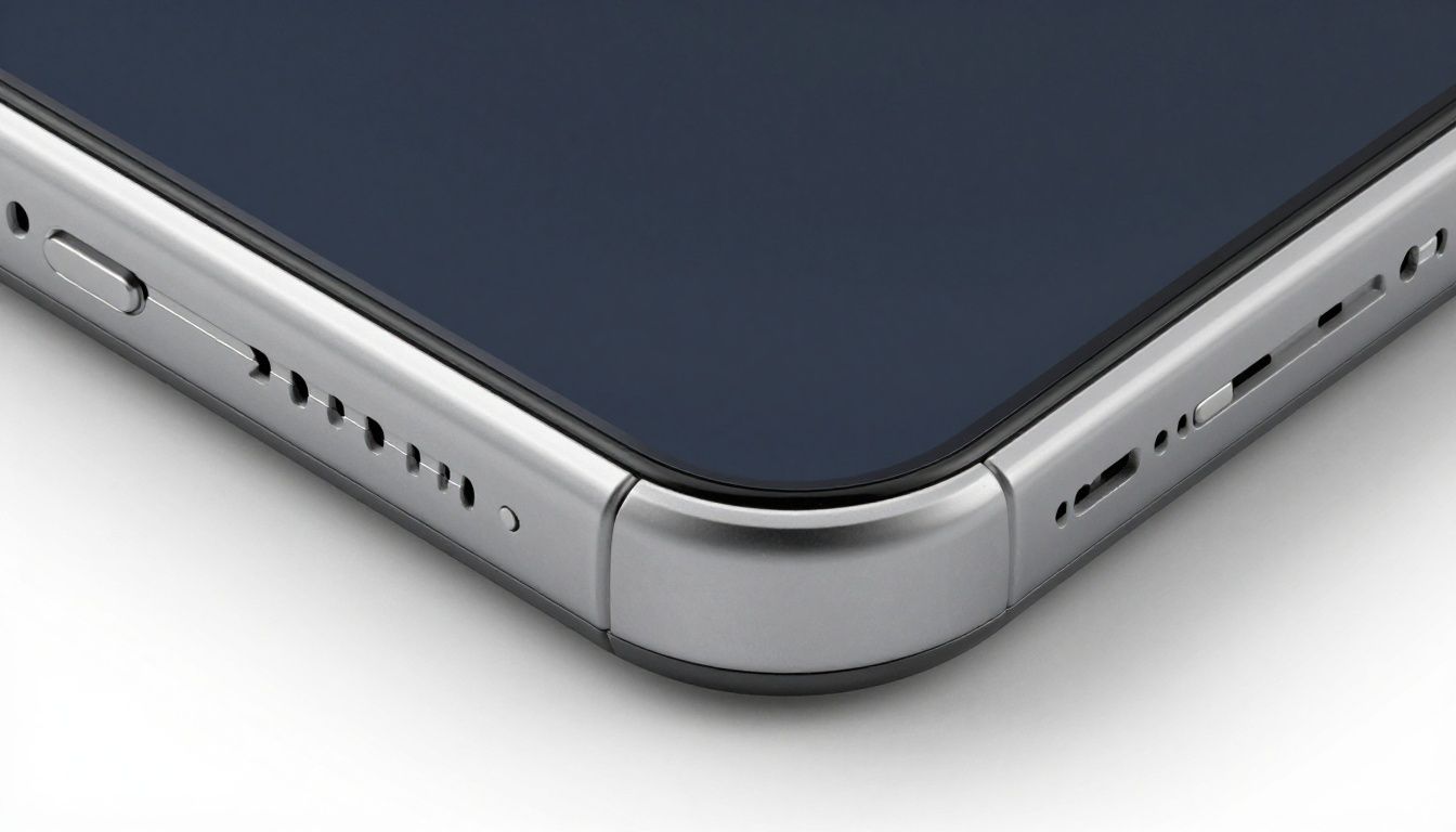 A close-up view of the corner of a generic smartphone in a protective case, highlighting the raised edges and reinforced corner bumper.