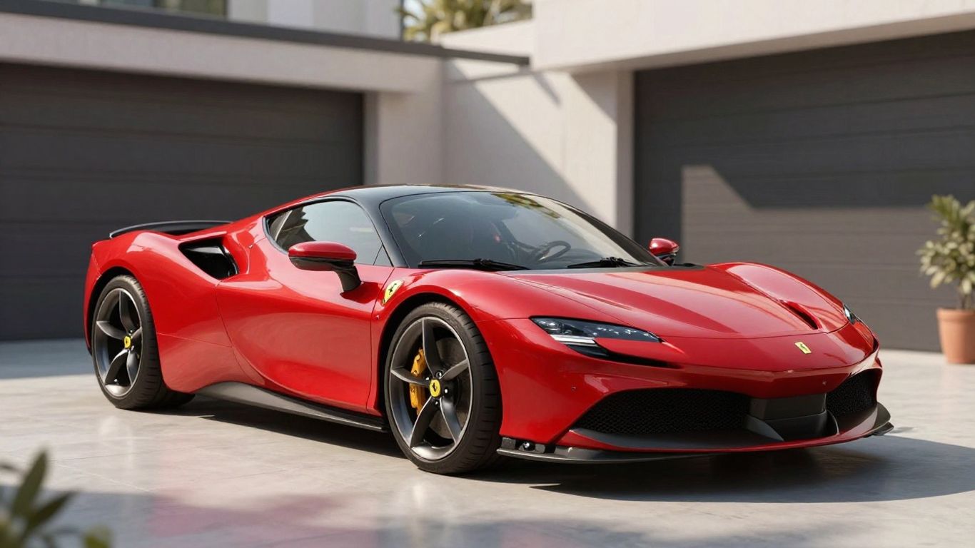 Ferrari SF90 Stradale in a garage.