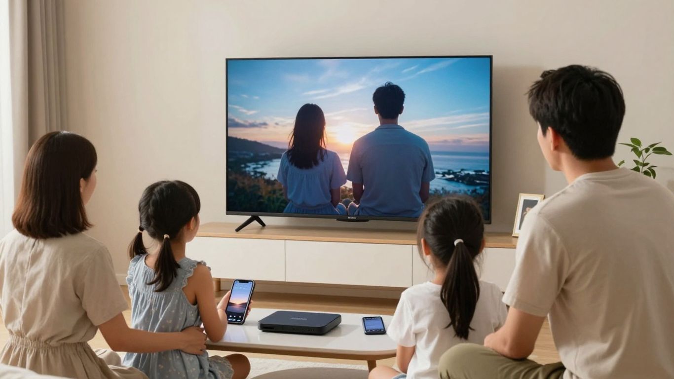 Family watching IPTV across multiple household devices