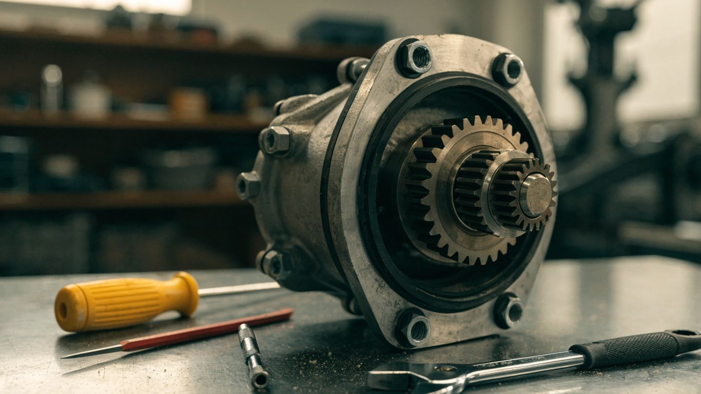 Used Audi differential secured for inspection before shipping