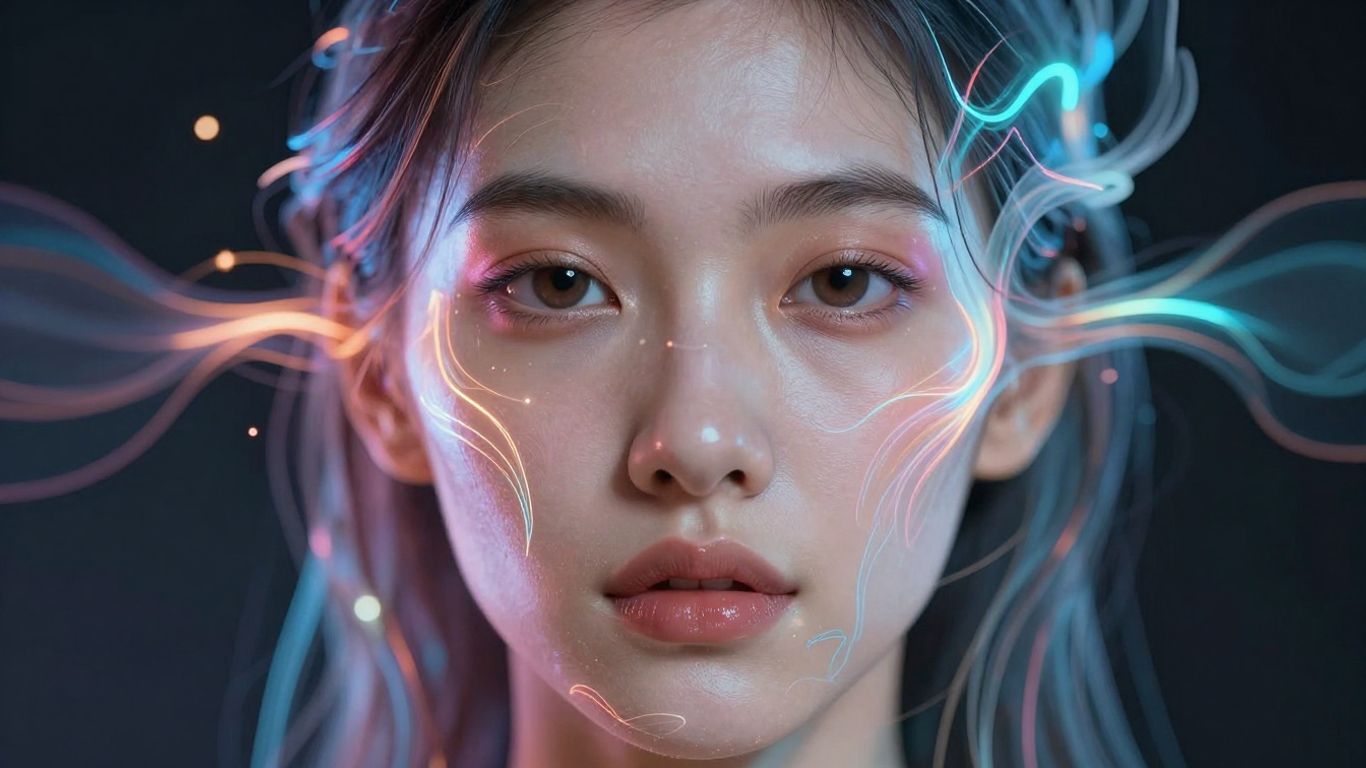 AI image editor transforming a photo with glowing patterns.