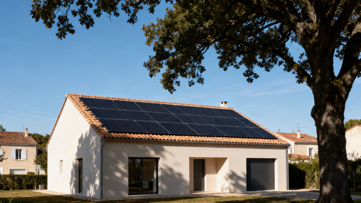 Toiture résidentielle équipée de panneaux solaires