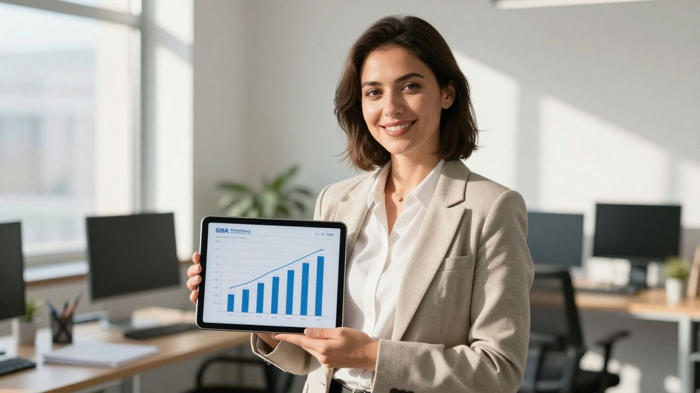 Woman achieving business success with SBA financing.