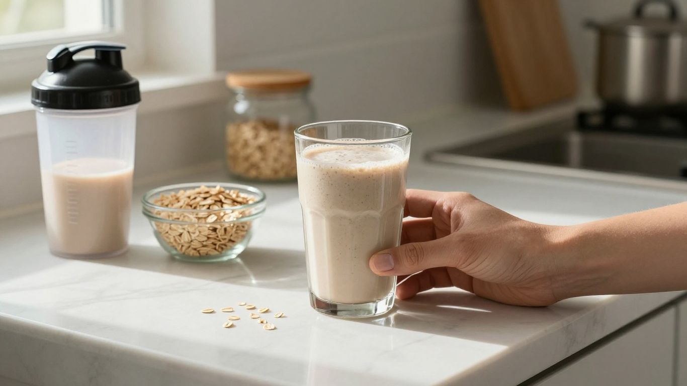 A person preparing a healthy post-workout protein shake