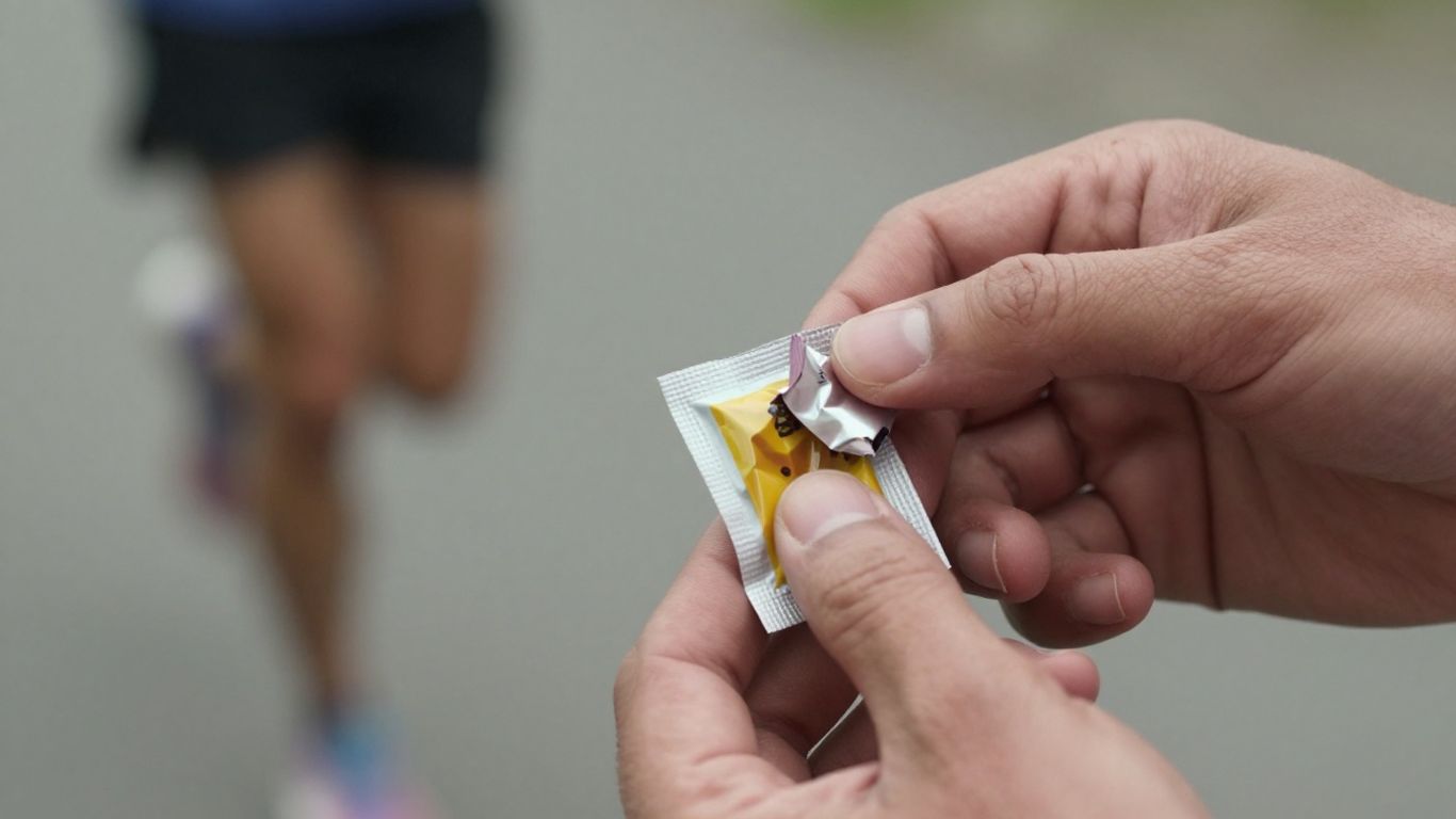 Runner holding a carbohydrate gel packet